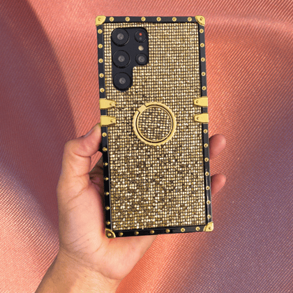 Elegant Gold Glitter Ring Holder Luxury Cover-Samsung Galaxy S23 Ultra