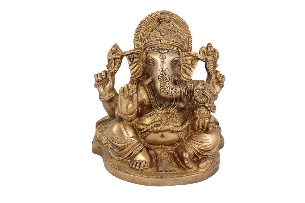 Arihant Craft� Hindu God Ganesha Idol Hand Craft Showpiece � 16 cm (Brass, Gold)