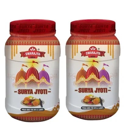 Swarajya India Surya Jyoti Pooja Ghee 1 Litre (Pack of 2) | Traditional Non-Edible Vanaspati Pooja Ghee | Enriched with Cow Ghee | For Pooja, Festivals, Havan