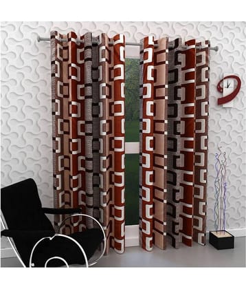 Phyto Home Printed Semi-Transparent Eyelet Door Curtain 7 ft Pack of 2 -Brown