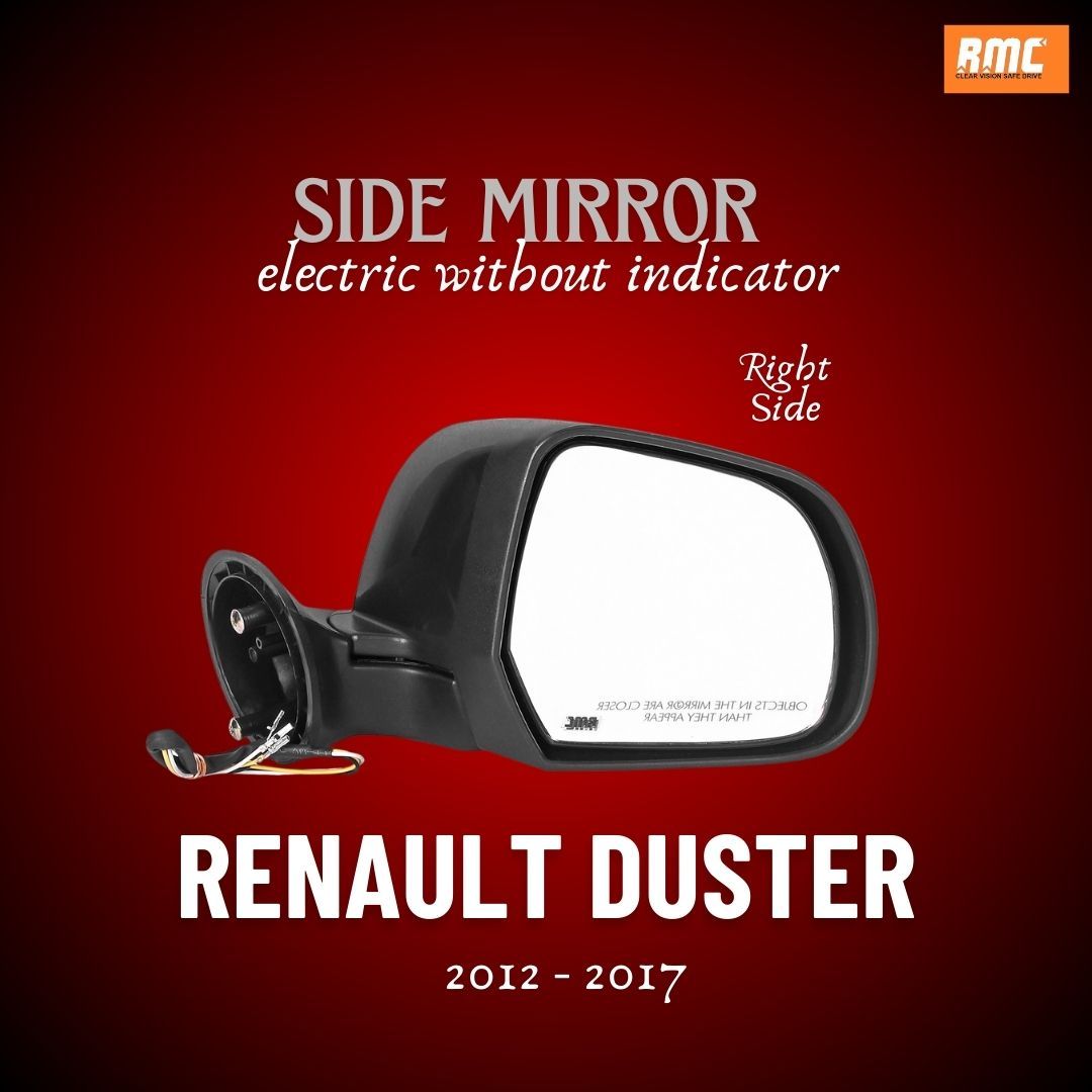 RMC Car side mirrors suitable for Renault Duster (2012-2017) | motorized for mirror glass adjustment | Non Auto Fold | Without indicator (Black) RIGHT SIDE (PASSENGER SIDE)