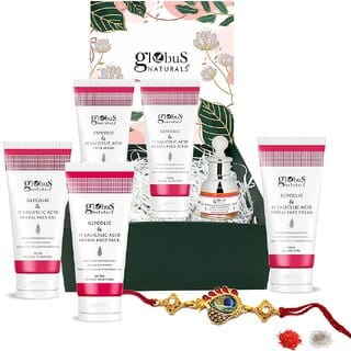 (Combo of 6) Globus Naturals Anti Acne Glycolic 1 Salicylic Acid Rakhi Gift Box For Brother Sister- Face Wash, Face Cream, Face Scrub, Face Pack, Face Gel Face Serum