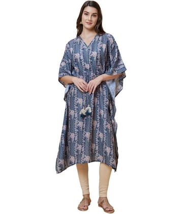 Globus Polyester Printed Kaftan Women's Kurti - Teal ( Pack of 1 )