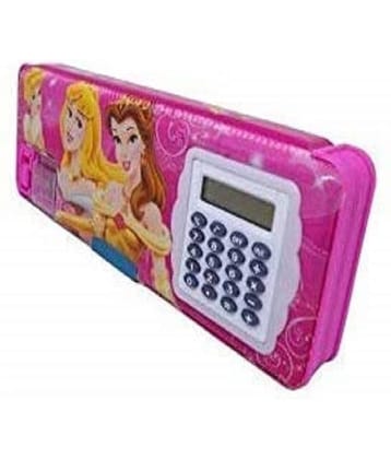 Double-Sided Plastic Pencil Box/Case with a Geometry Calculator/Calci and Dual Sharpener for Kids/Best Stationary Gift Items for kids (Pack of 1)