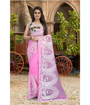 Gazal Fashions Net Embellished Saree With Unstitched Blouse Piece ( Multicolor )