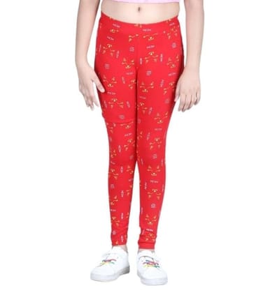 Girl's Cotton Blended Printed Elasticated Leggings (Red, 6-7-Yrs)-PID66133 Girl's Cotton Blended Printed Elasticated Leggings (Red, 6-7-Yrs)-PID66133