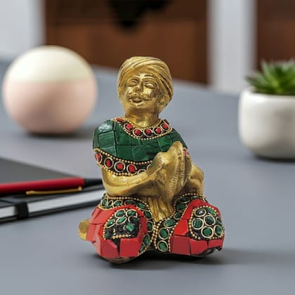 Brass Showpiece Male Musical Statue, Height : 4.5 Inch (BSMAS1830 D)