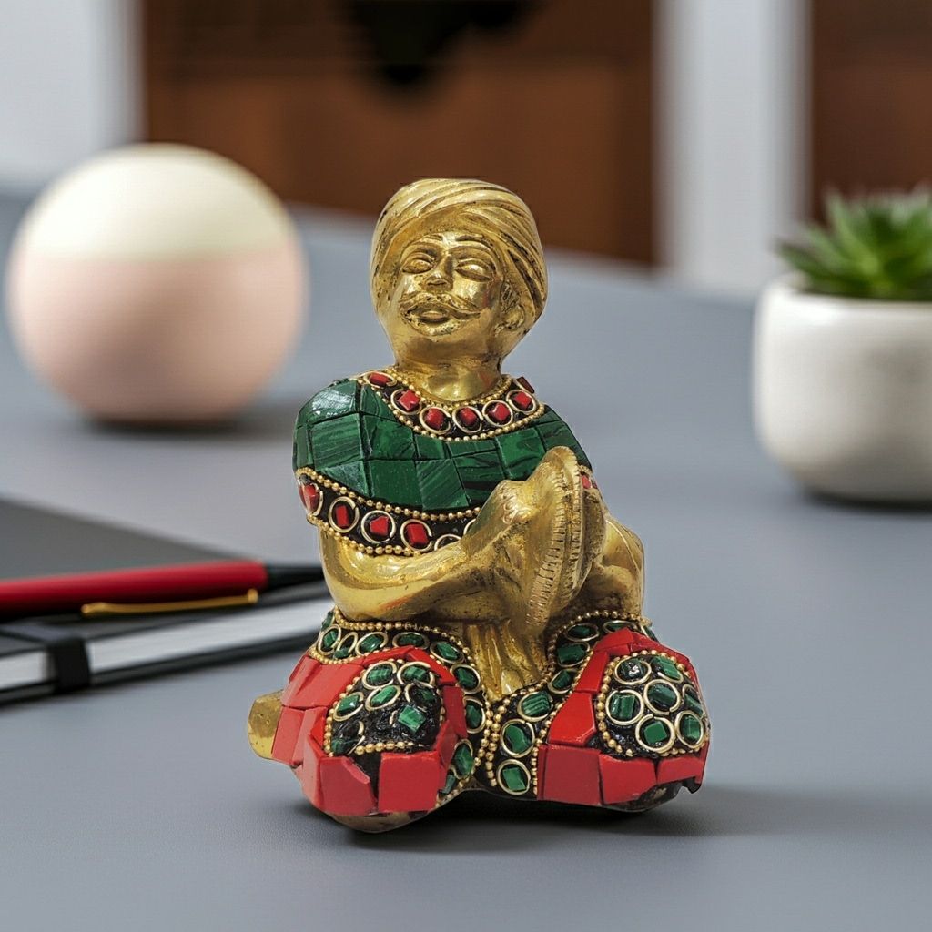 Brass Showpiece Male Musical Statue, Height : 4.5 Inch (BSMAS1830 D)