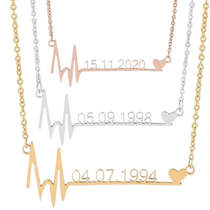 Stainless Steel Heartbeat Necklace Personalized Custom Birth Date Fashion Birthday Gift Women Jewelry Necklaces