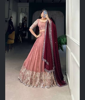 Lady Shopi Peach Chiffon Chaniya Choli Semi Stitched Lehenga Single
