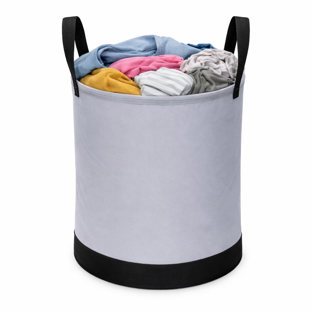The Drape Desi Round Laundry Bag Foldable Waterproof 45L Capacity – Non-Woven Clothes & Toy Storage Organizer | Gray & Black Laundry Basket for Home