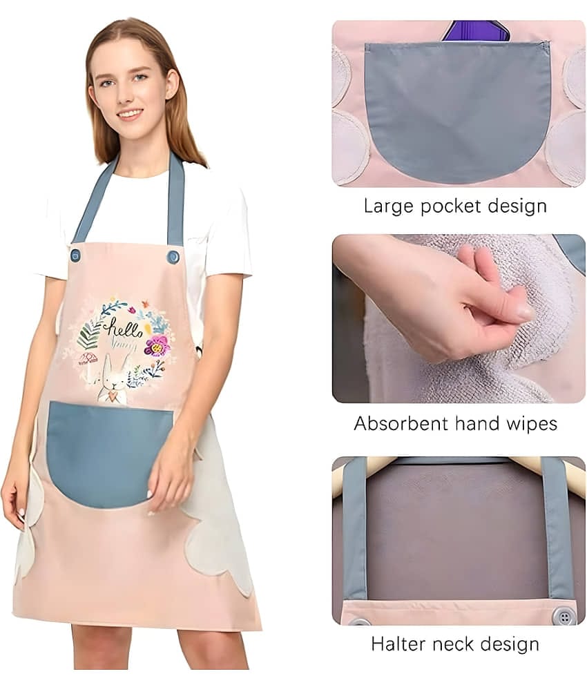 Radhe Creation PVC Printed Kitchen Apron with 1 Center Pocket ( Pack of 1 )