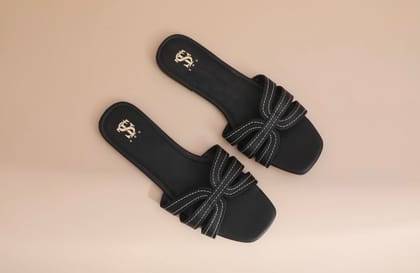 Black Casual Strappy Slides-35