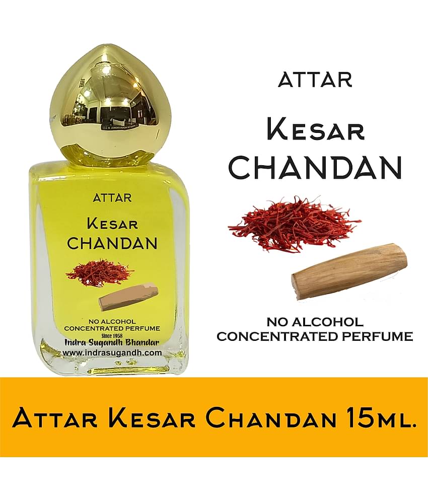 INDRA SUGANDH BHANDAR Attar Kesar Chandan With Saffron and Sandal Combination 15ml Roll On Cubic Pack