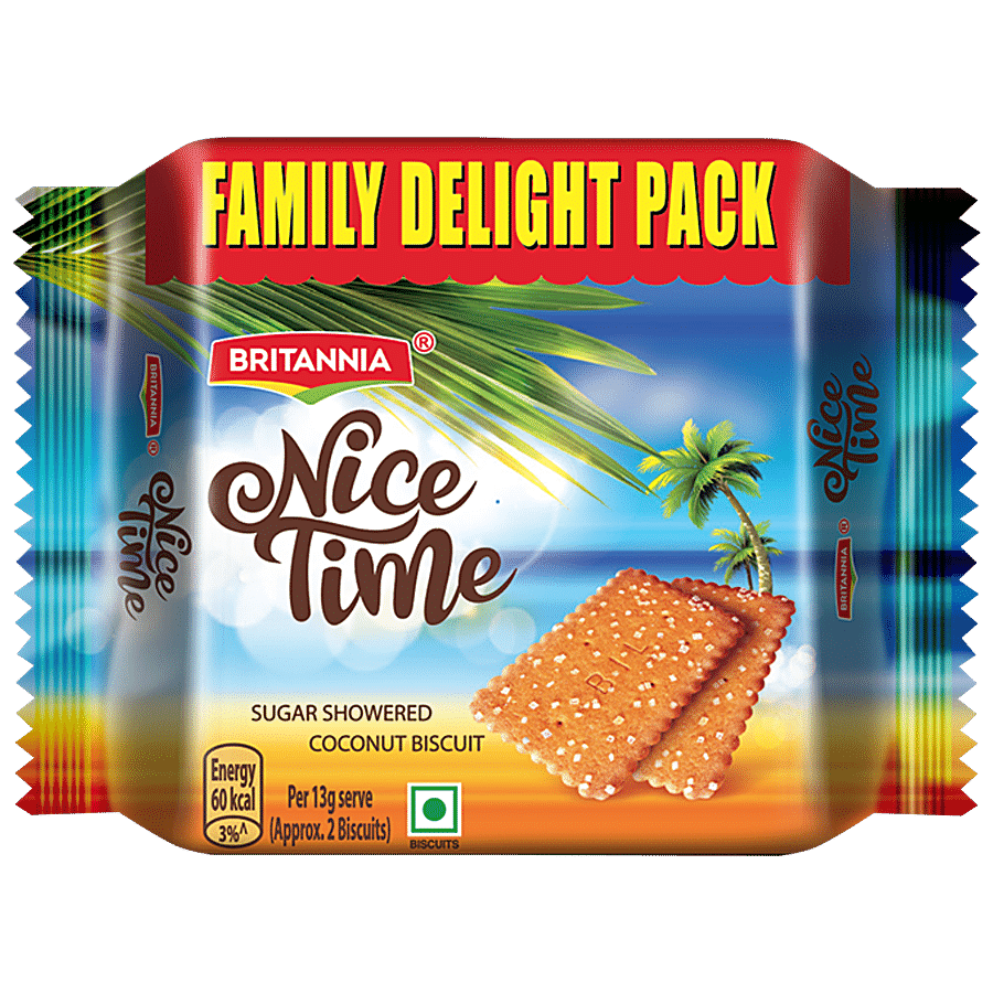 Britannia Nice Time Coconut Biscuits - Sprinkled With Sugar Crystals, Crispy, 300 g Pouch