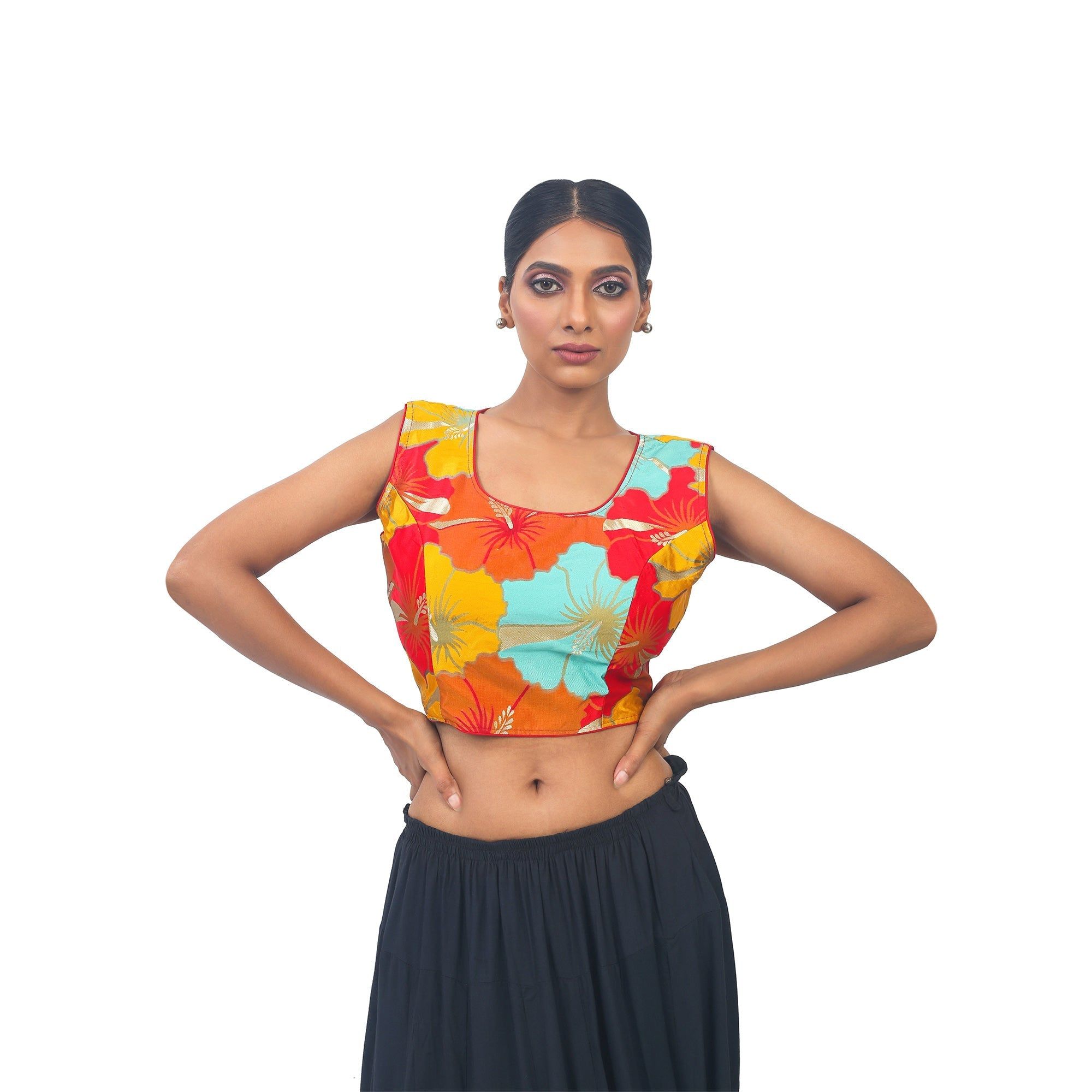 TheHangr Multicolour Silk Designer Blouse -  34