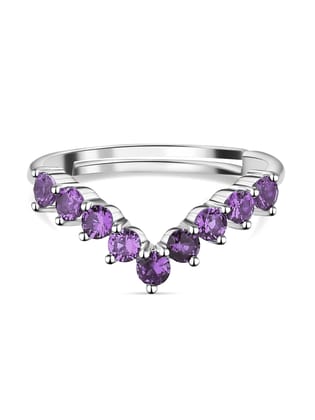 Synthetic Amethyst Adjustable Chevron Ring In 925 Silver-Adjustable