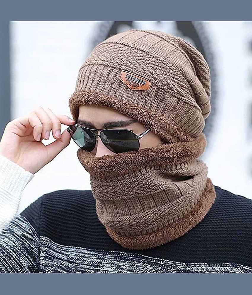 AKSMIT Brown Woollen Women's Cap ( Pack of 1 )
