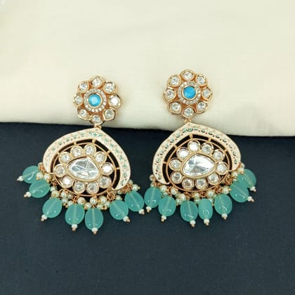 Ivory Meenakari Kundan Polki Earrings with Pearl Drops