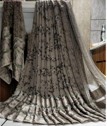 Women's Sattin Patta Printed Saree with Unstitched Blouse (Grey)