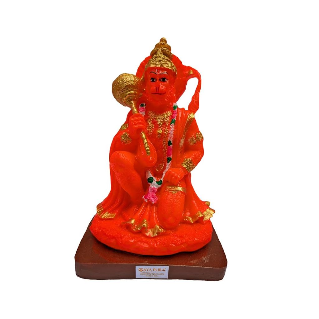 MAYAPURI Stone Dust Pawan Putra Hanuman Ji Statue - Marble Dust Bajrangbali Murti for Home Decor/Office, 6 Inches Height, Orange - Pooja Needs | Buy online on ZillyBuy