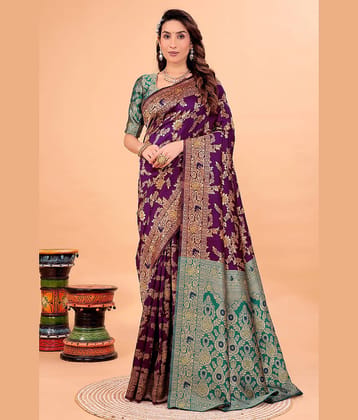 Vkaran Art Silk Solid Saree With Unstitched Blouse Piece ( Wine )