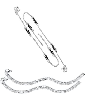 HEER COLLECTION - Silver Anklets ( Pack of 2 )