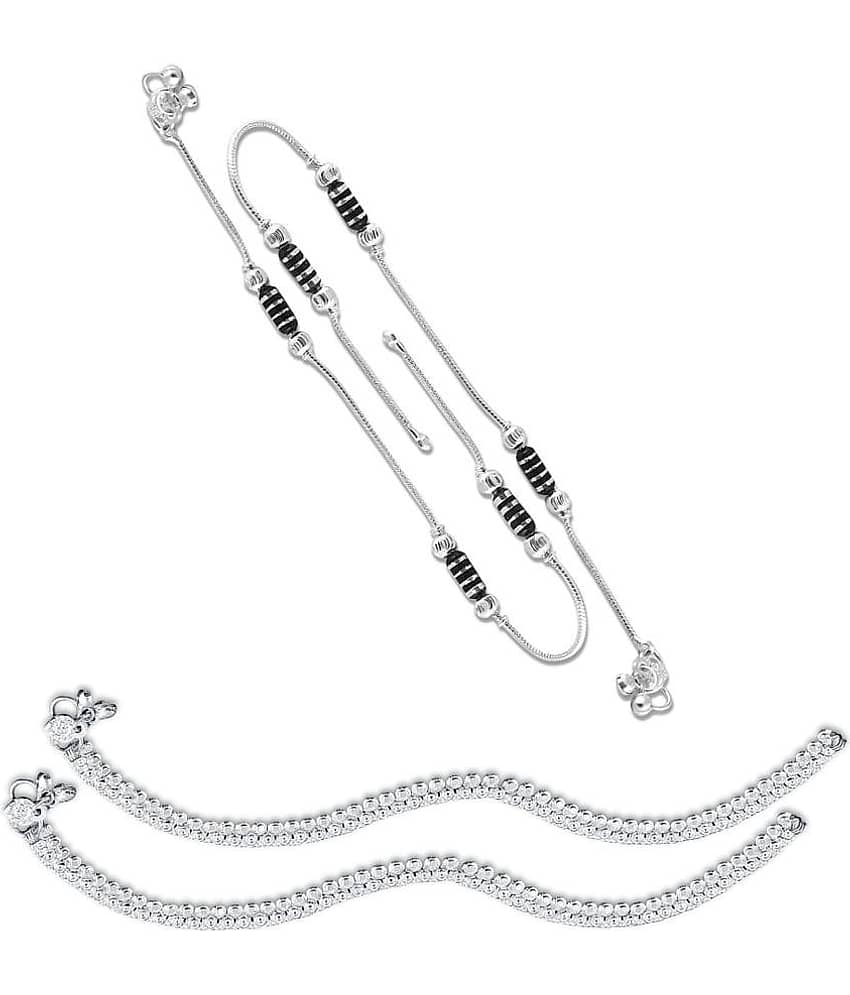 HEER COLLECTION - Silver Anklets ( Pack of 2 )