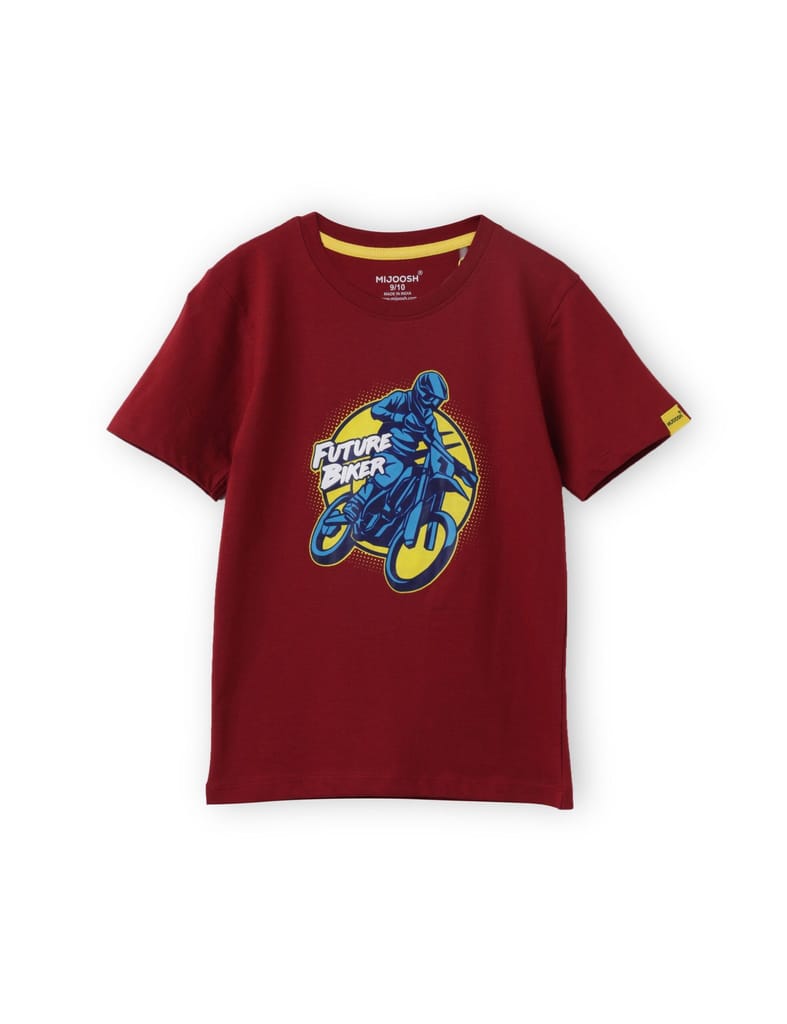 Premium Kids Boys T shirt Cotton Winery Red Future Biker 2025 at ShopCircuit | ONDC