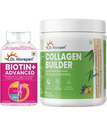 Dr. Morepen Biotin+ Advanced (60 Tablets) With Natural Collagen Builder (Orange Berry,250g) Combo Pack