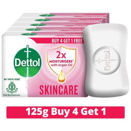 Dettol Skincare Pure Glycerine Soap, Protection from Skin Infection Causing Germs, 125G Buy 4 Get 1 Free
