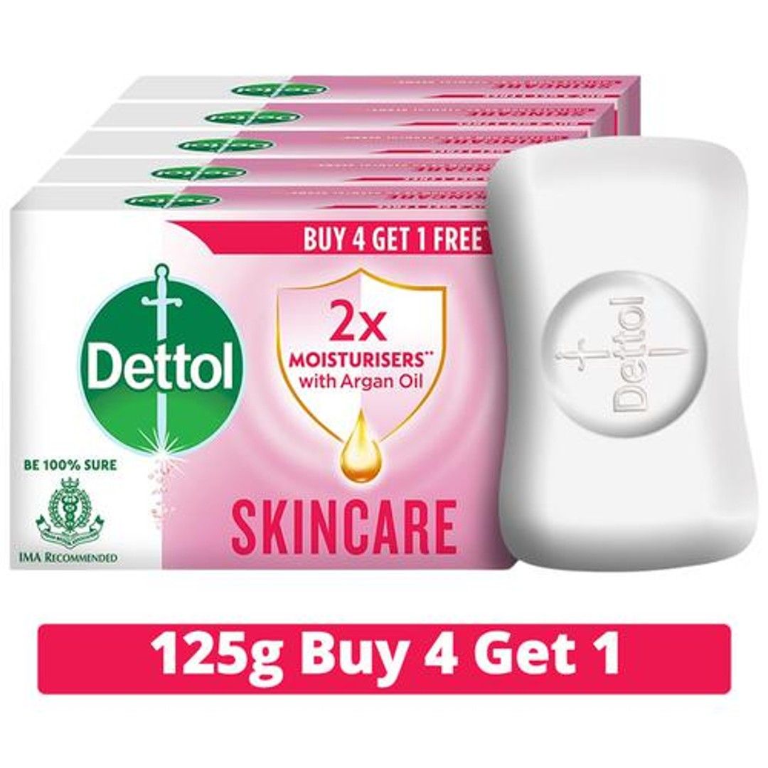 Dettol Skincare Pure Glycerine Soap, Protection from Skin Infection Causing Germs, 125G Buy 4 Get 1 Free
