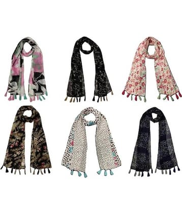 stolevilla Multi Printed Poly Cotton Yarn Stoles ( Pack of 6 )