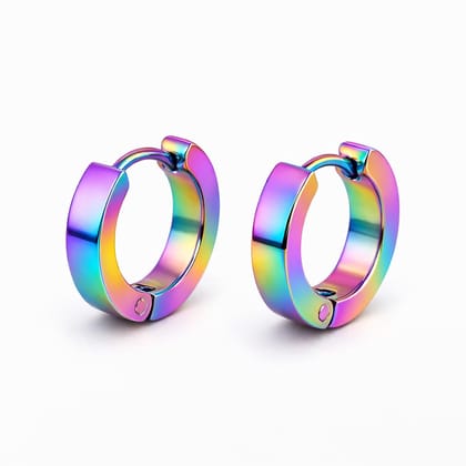Rainbow Stainless Steel Hoop Earrings for Men and Women (Multicolor) | Smooth Polished Surface | Daily Wear and Casual Outfits