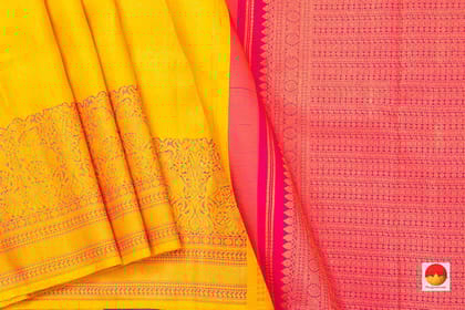 Yellow Kanchipuram Silk Saree Handwoven Pure Silk Pure Zari For Festive Wear PV NYC 452