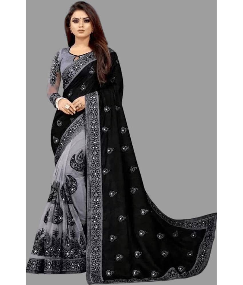 Aika Art Silk Embellished Saree With Unstitched Blouse Piece ( Black )