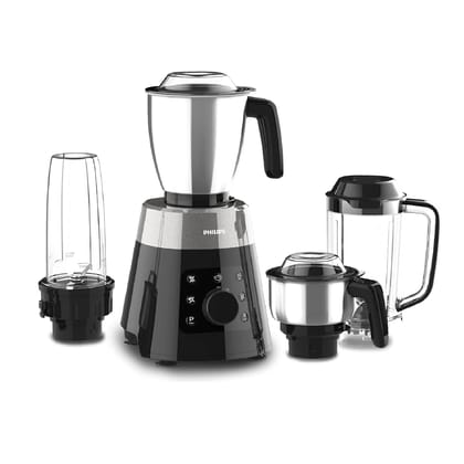 PHILIPS HL7777/00 Mixer Grinder, 750W, 4 Jars, Smart One-Touch Mode, 50%* Reduction in sound power, Digital Interface, Intelli-speed Technology for Pre-Set cooking, Soft Sound Technology, Metallic Silver and Bold Black, Large PHILIPS HL7777/00 Mixer Grin