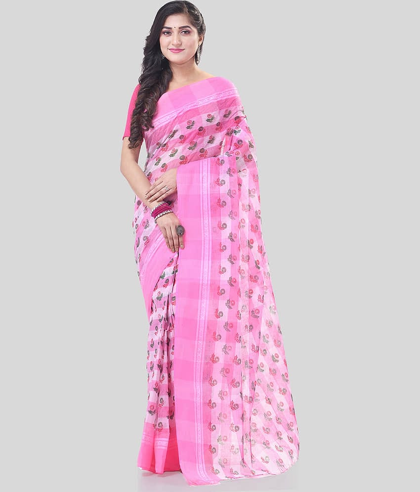Desh Bidesh Cotton Woven Saree Without Blouse Piece ( Pink )