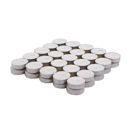 Sahej Multitrade Services Wax Tealight Candles, 2-Hour Burn Time, Smokeless, No Residue, Unscented Set of (50)