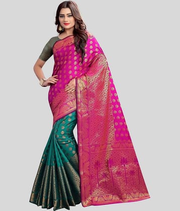 Gazal Fashions Banarasi Silk Embellished Saree With Unstitched Blouse Piece ( Black )