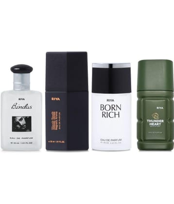 Riya Bindas, Black Rock, Born Rich, Thunder Heart Eau De Parfum (EDP) For Men 120 ( Pack of 4 )