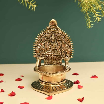 Brass Gaja Lakshmi Deepam/Lamp - 5.8 inch Height | Divine Brass Deepam/Lamp with Gaja Lakshmi Design for Auspicious Lighting Brass Gaja Lakshmi Deepam/Lamp - 5.8 inch Height | Divine Brass Deepam/Lamp with Gaja Lakshmi Design for Auspicious Lighting