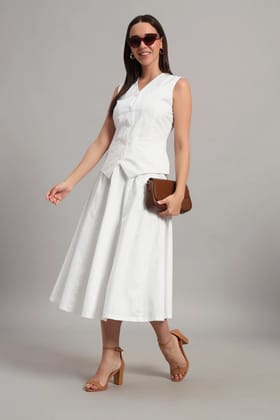 The Classic White Waistcoat & Skirt Set-XS / XS