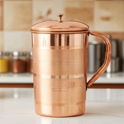 Pure Copper Water Jug – 1.8 Liter | Large Ayurvedic Pitcher, Height : 9 Inch (ZMAS190 D)