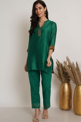 Green Chanderi Tunic Set Of 2-S