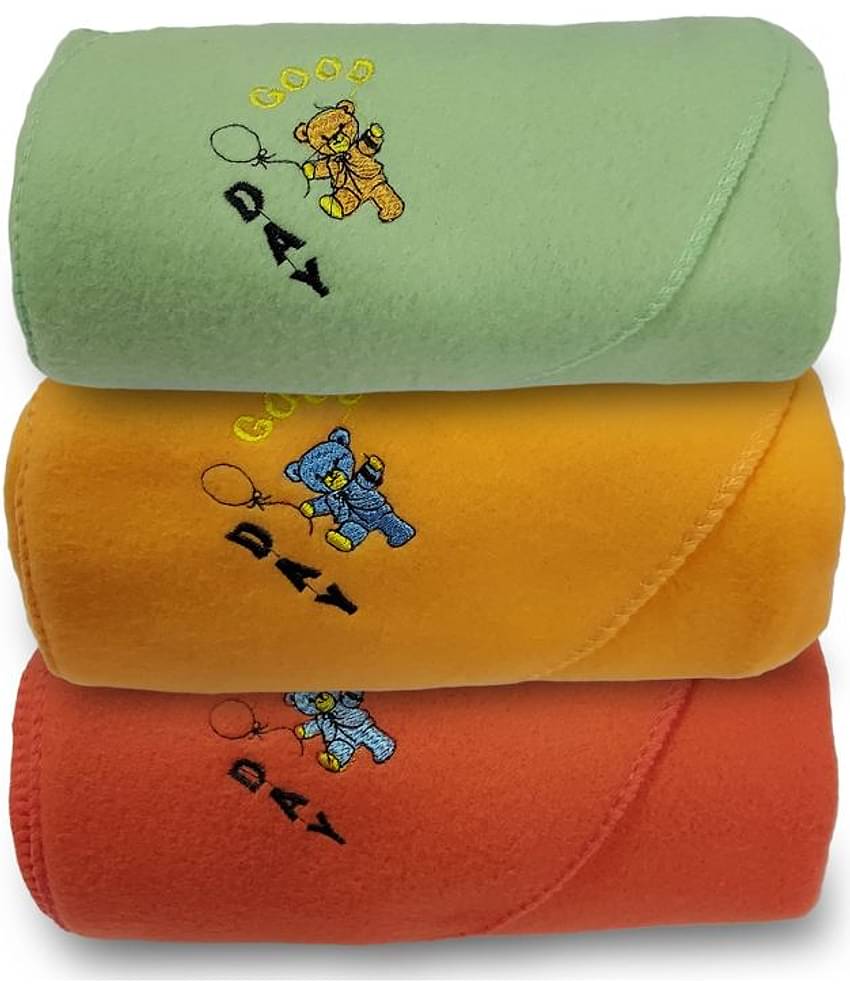 BELLO TOKO - Multi-Colour Cotton Blend Baby Crib Blanket ( Pack of 3 )