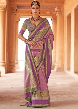 Radiant Mauve Printed Soft Silk Saree With Patola Blouse