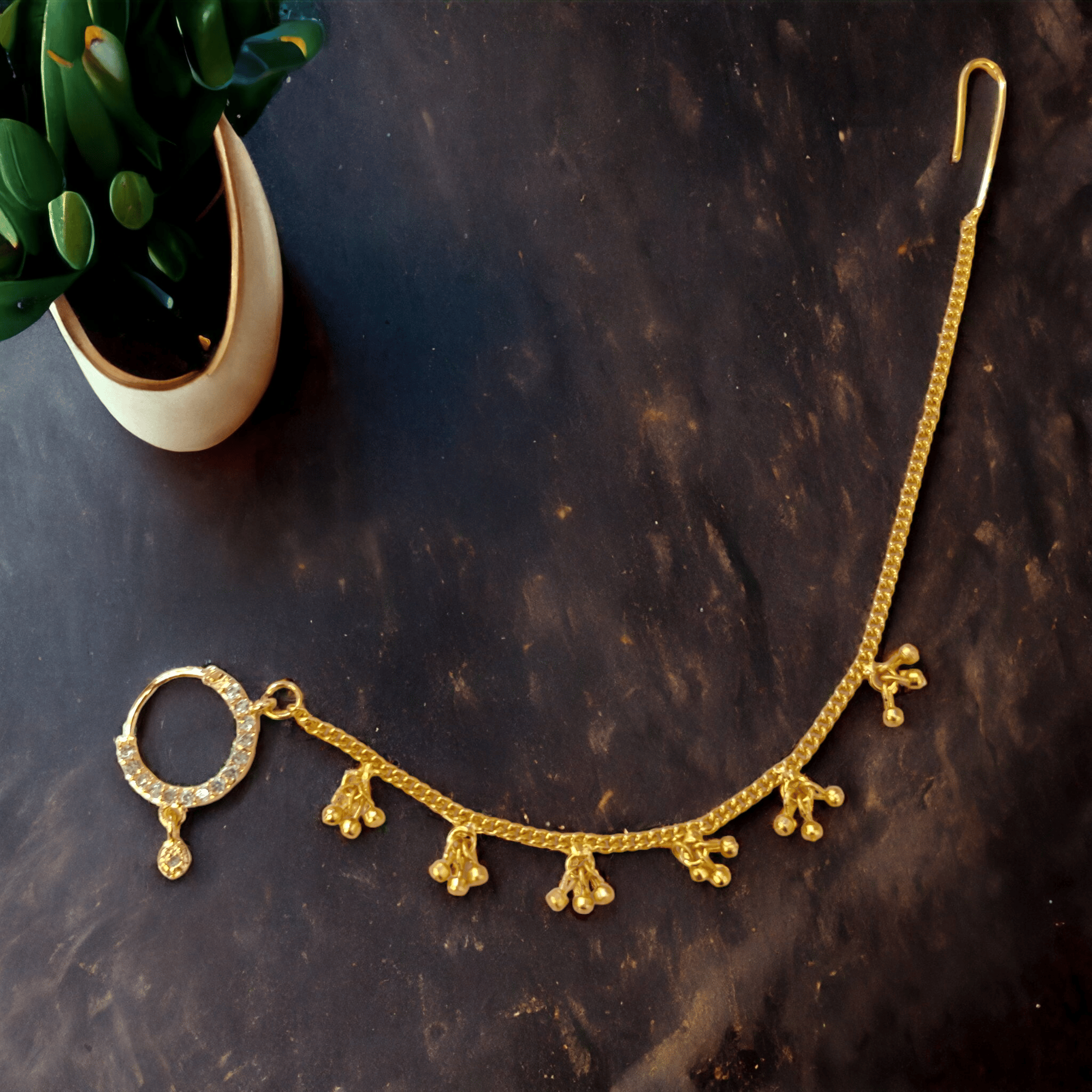 Radiant Gold Elegance Nose Pin-White / Gold Plated / Free Size