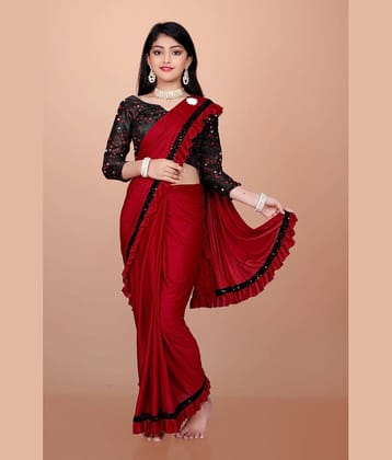 KV Fashion Lycra Ready To Wear Saree For Baby Girls ( Maroon , Pack of 1 )