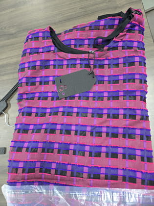 TEXTURED CHECK MAXI SKIRT-M / Purple Multi